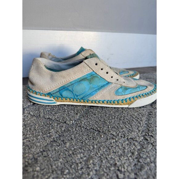 Coach Women's US 8.5 Parson Light Grey & Blue Suede Sneakers Shoes - Picture 1 of 5